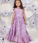 Lilac bloom girls skirt set floral printed top & frill skirt