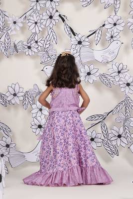 Lilac bloom girls skirt set floral printed top & frill skirt 2