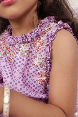 Lilac bloom girls skirt set floral printed top & frill skirt 3