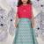 Rosette bloom girls lehenga 3d flower top with aqua & pink skirt