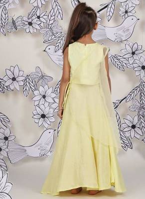 Mermaid bloom girls lehenga set lemon & aqua 3d ruffle drape look 2