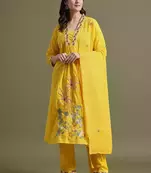 Yellow Embroidered Ram Boota Kurta and Pant Set with Dupatta