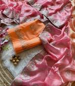 Orange Silver Thread Embroidered Dual Tone Fandy silk blend Saree