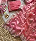 Dark Peach Silver Thread Embroidered Dual Tone Fandy silk blend Saree