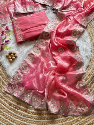 Dark Peach Silver Thread Embroidered Dual Tone Fandy silk blend Saree 2