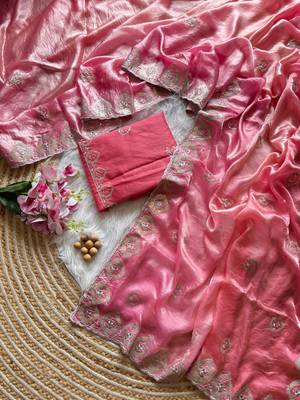 Dark Peach Silver Thread Embroidered Dual Tone Fandy silk blend Saree 3