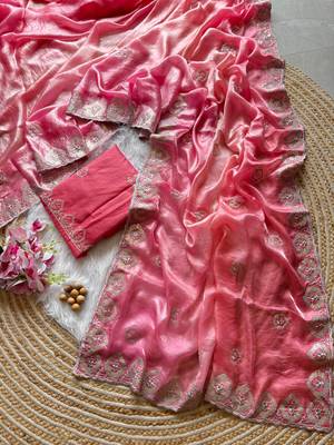 Dark Peach Silver Thread Embroidered Dual Tone Fandy silk blend Saree 4