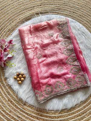 Dark Peach Silver Thread Embroidered Dual Tone Fandy silk blend Saree 5