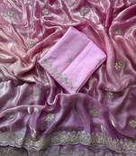 Pink Silver Thread Embroidered Dual Tone Fandy silk blend Saree