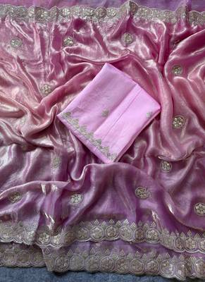 Pink Silver Thread Embroidered Dual Tone Fandy silk blend Saree 4