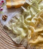 Yellow Silver Thread Embroidered Dual Tone Fandy silk blend Saree
