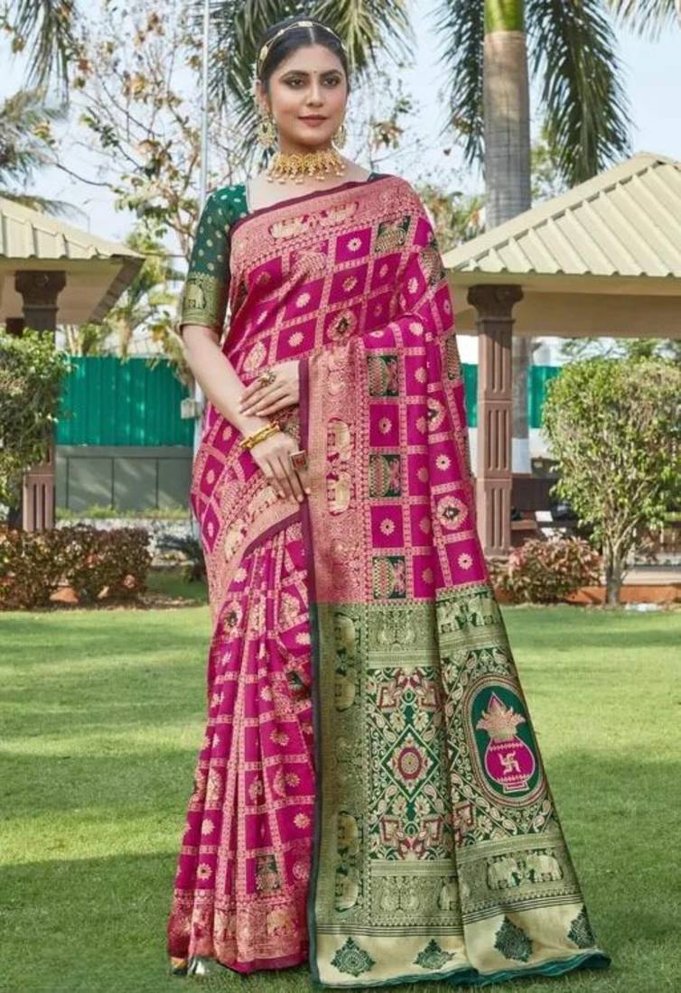 Multicolor silk blend saree with blouse