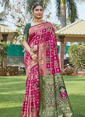 Multicolor silk blend saree with blouse 1