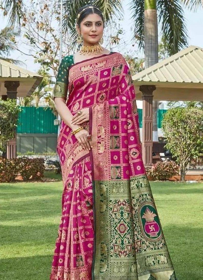 Multicolor silk blend saree with blouse