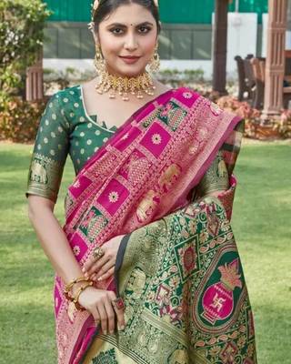 Multicolor silk blend saree with blouse 3