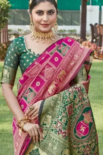 Multicolor silk blend saree with blouse