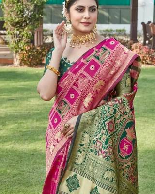 Multicolor silk blend saree with blouse 4