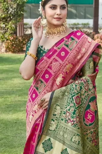 Multicolor silk blend saree with blouse
