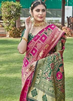 Multicolor silk blend saree with blouse 5