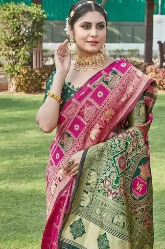 Multicolor silk blend saree with blouse