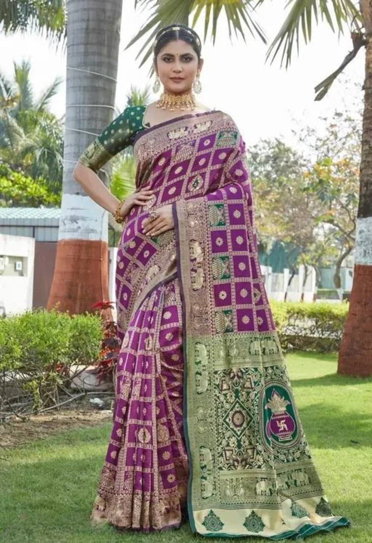 Multicolor silk blend saree with blouse
