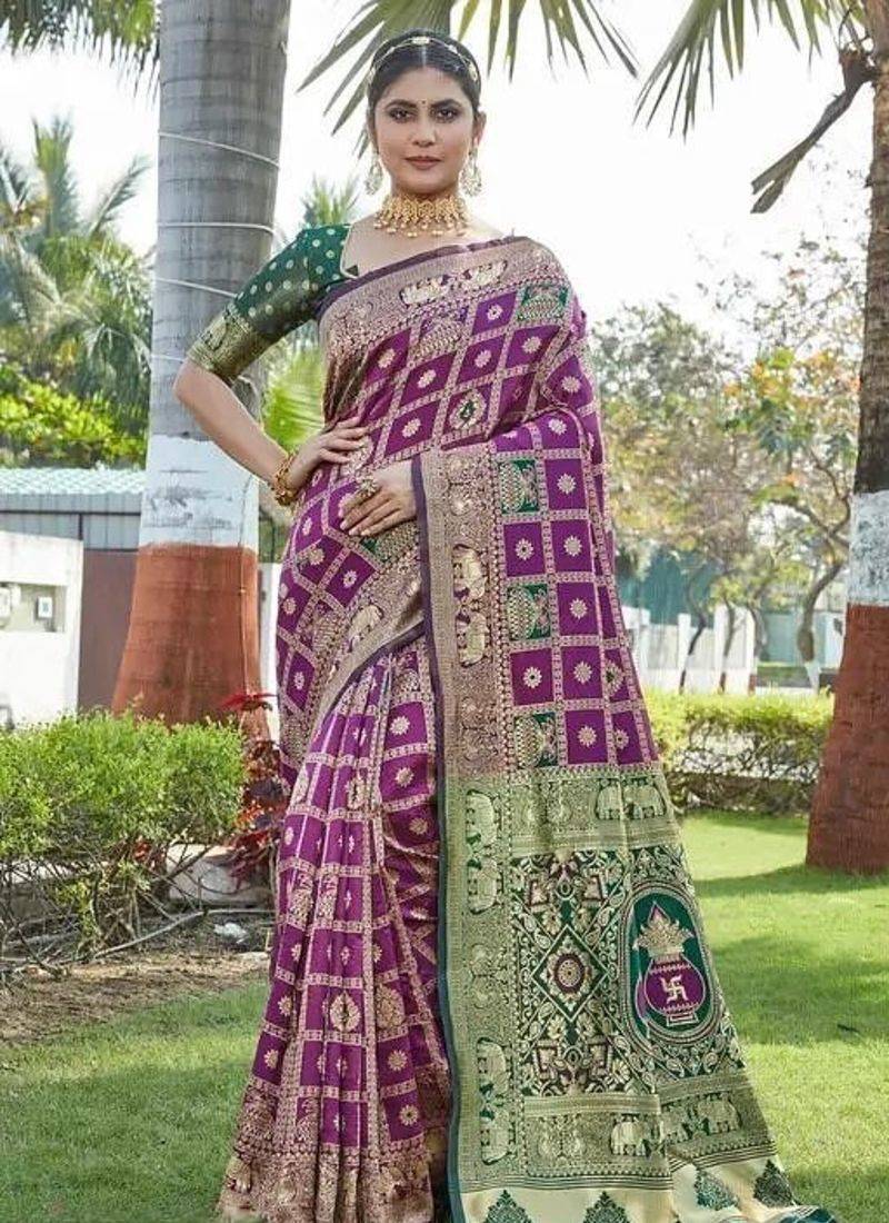 Multicolor silk blend saree with blouse