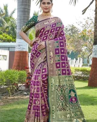 Multicolor silk blend saree with blouse 2