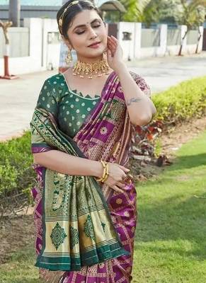 Multicolor silk blend saree with blouse 4