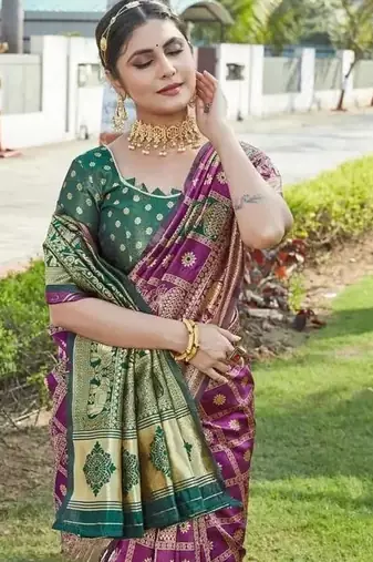 Multicolor silk blend saree with blouse