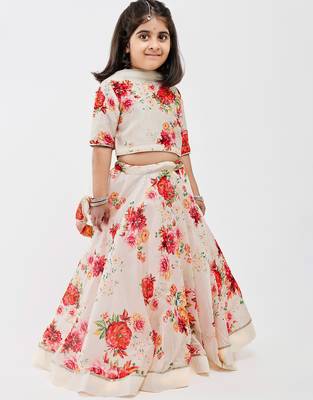 White floral printed chanderi lehenga 3