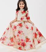 White floral printed chanderi lehenga