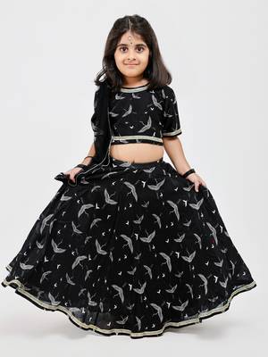 Black animal printed chanderi lehenga 1