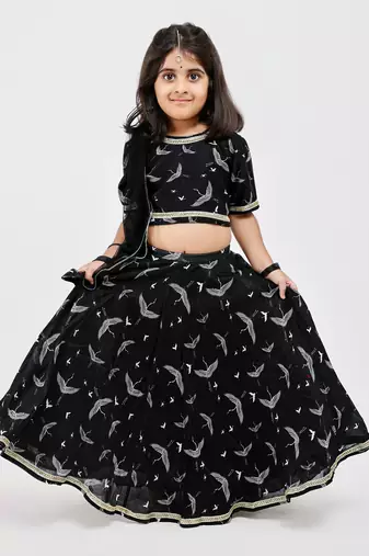 Black animal printed chanderi lehenga