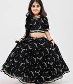 Black animal printed chanderi lehenga