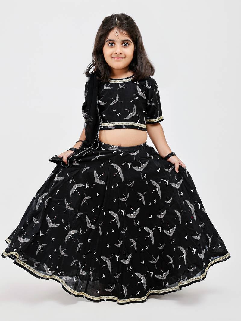 Black animal printed chanderi lehenga
