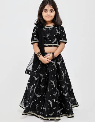 Black animal printed chanderi lehenga 2