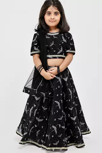 Black animal printed chanderi lehenga