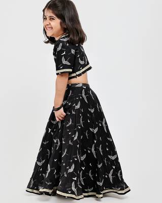 Black animal printed chanderi lehenga 3