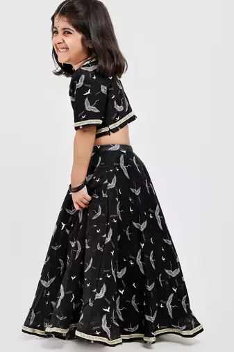 Black animal printed chanderi lehenga