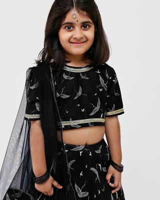 Black animal printed chanderi lehenga 4