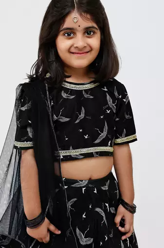 Black animal printed chanderi lehenga