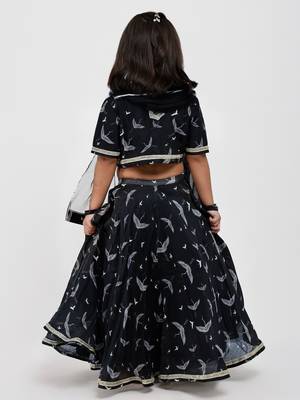 Black animal printed chanderi lehenga 5