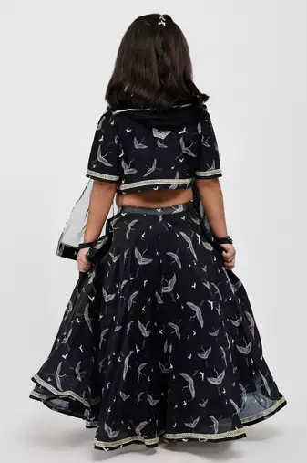Black animal printed chanderi lehenga