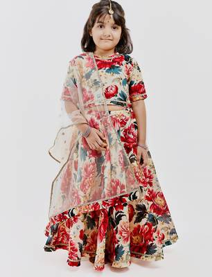 Multicolor floral printed chanderi lehenga 1