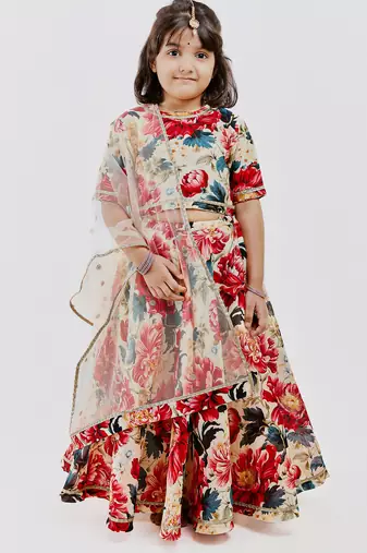 Multicolor floral printed chanderi lehenga