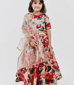 Multicolor floral printed chanderi lehenga