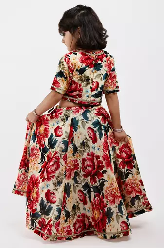 Multicolor floral printed chanderi lehenga