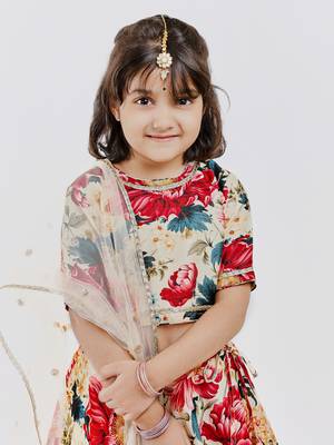Multicolor floral printed chanderi lehenga 3