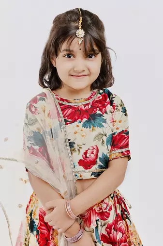 Multicolor floral printed chanderi lehenga