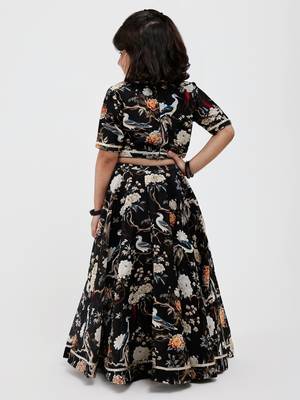 Black floral printed chanderi lehenga 3
